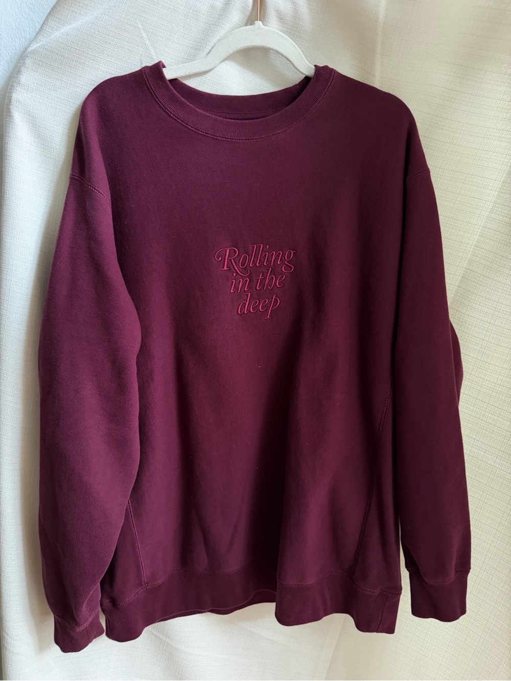 Official Adele Rolling in the Deep Embroidered Crewneck Sweatshirt - Burgundy